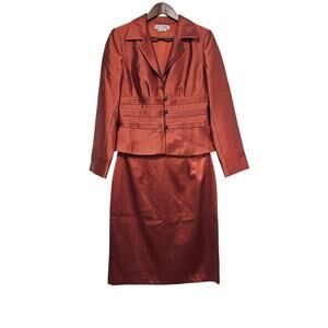 Kay Unger New York 2 Piece Silk Skirt Suit Women's Size 8 Rust Business Office